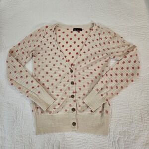 T/O Cardigan Cream Pink‎ Polka Dot Burn Out Knit Distressed Romantic Small